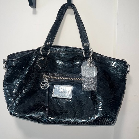 Coach Handbags - AUTHENTIC COACH POPPY ROCKER SEQUIN SATCHEL BAG PURSE_MIDNIGHT/BLACK